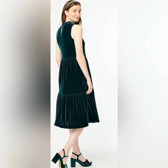 J.Crew Factory Velvet sleeveless midi dress Women’s Size 6 Color Old Forest NWT - Picture 3 of 16